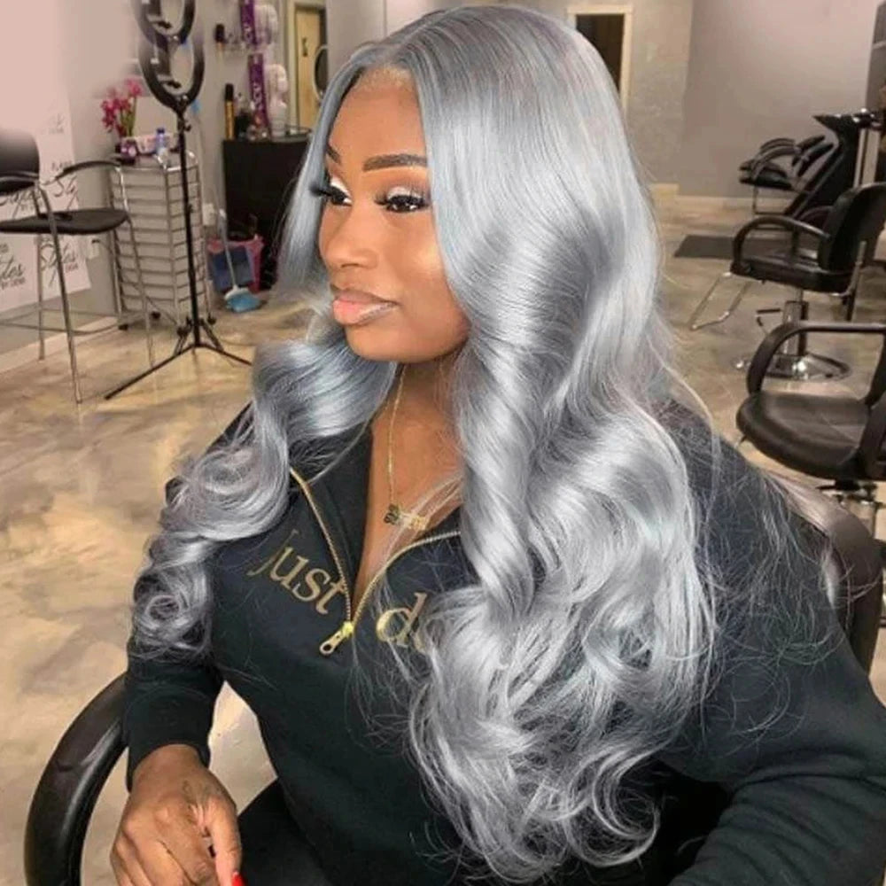 Grey Virgin Brazilian HD Human Hair Lace Front Wigs Cheap Cuticle Aligned Human HD Hair Wig Virgin Cuticle Human Hair Wig