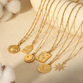 Hot Selling 18K Gold Plated Round Pendant Necklace Jewelry Stainless Steel Crystal Star Moon Pendant Necklace for Women