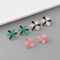 Elegant Pink Green Oil Dripping Flower Earrings Stud Irregular Enamel Flower Ladies Earrings