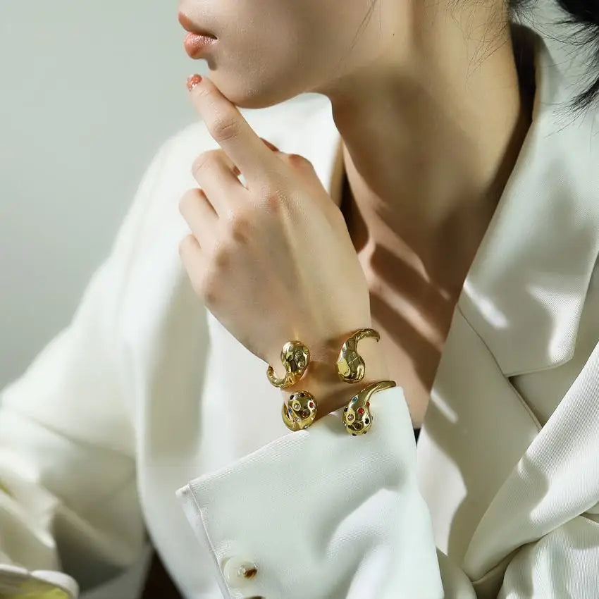 INS Style Water Drop Coloured Diamond Imitation Pearl Trendy Rose Gold Bangles Stainless Steel 18K Gold Plated Wholesale Jewelry