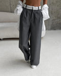 Elegant Minimalist New Chic Style S-2XL Work Leisure White Waist Pants Women Wide Leg Palazzo Trousers Ladies