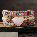 2026 Women's Rose Quartz Amethyst Leather Wrap Bracelet Hot Selling Natural Gemstone Jewelry