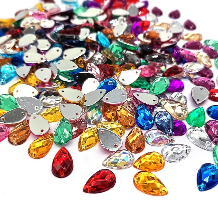 Wholesale Bulk 8*13mm Acrylic Tear Drop Bead High Quality Loose Rhinestones for Sew-on DIY Two Holes DIY Two Holes