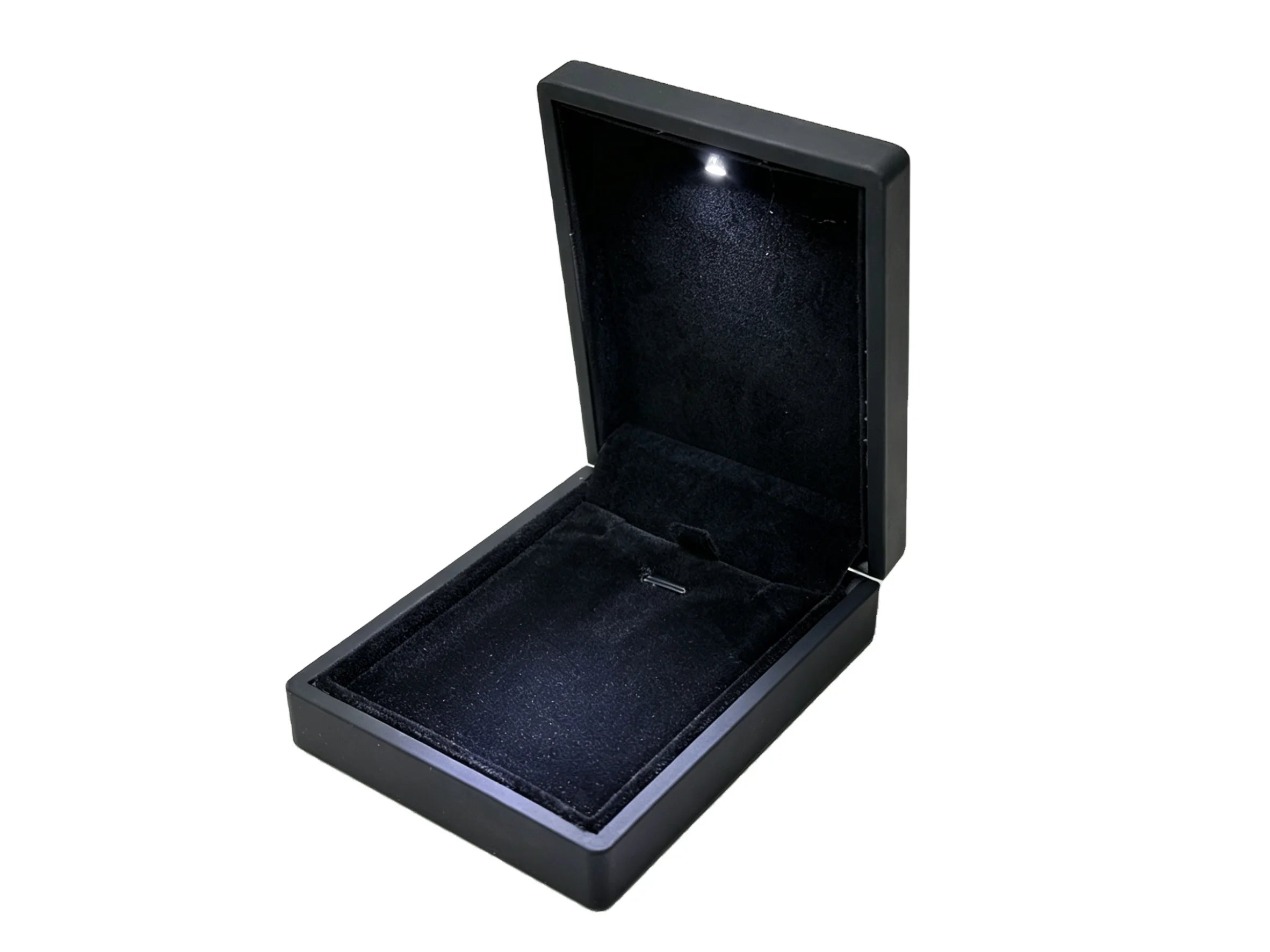 Wholesale Luxury Black LED Pendant Box with Velvet Lining Square Design Diamond Packaging for Necklace Retailing
