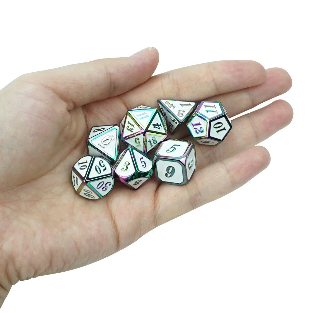 Manufacturers Sell Dnd 7pcs rainbow Polyhedral Metal Dice Set Rpg Dungeon Multi Color Changes for Playing Casino Games