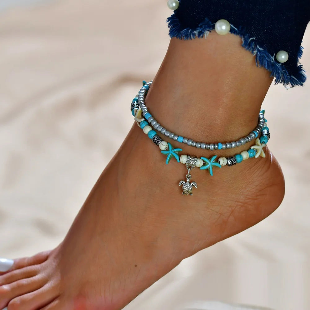 Lateefah OEM Beach Shell Bohemian Boho Anklets With Charm Women Jewelry Anklets for Women