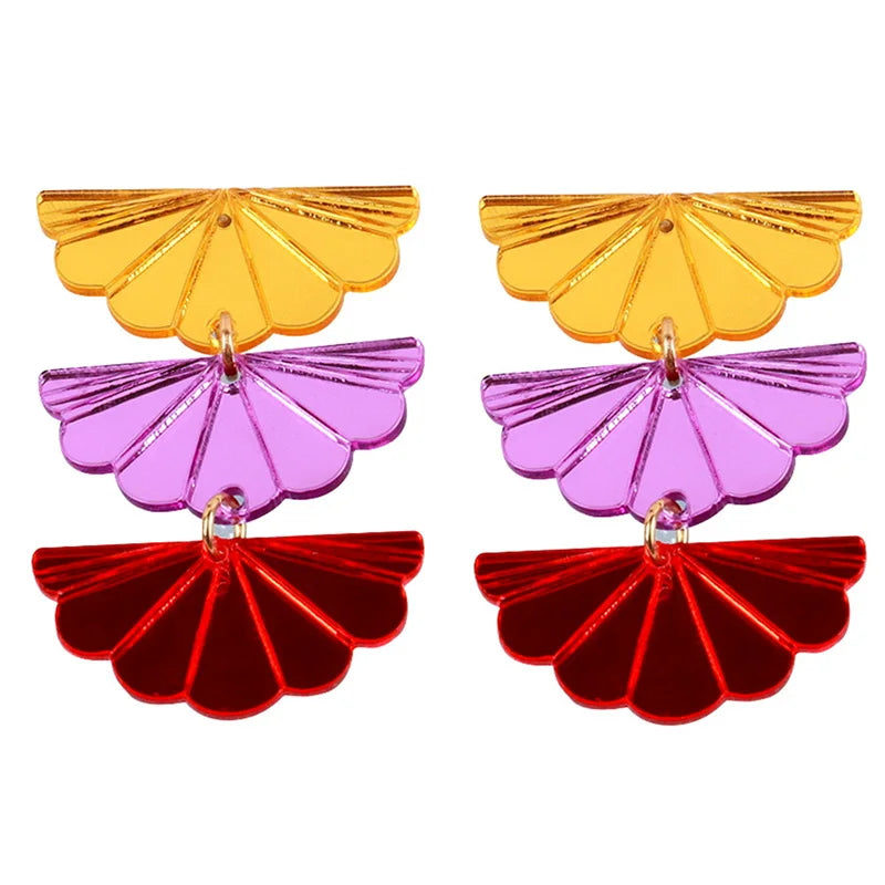 Newly Emerged Fan-shaped Semi-circle Color Mirror Tassel Long Acrylic Earrings Wholesale Gothic Pearl Drop Earrings Colorful FS