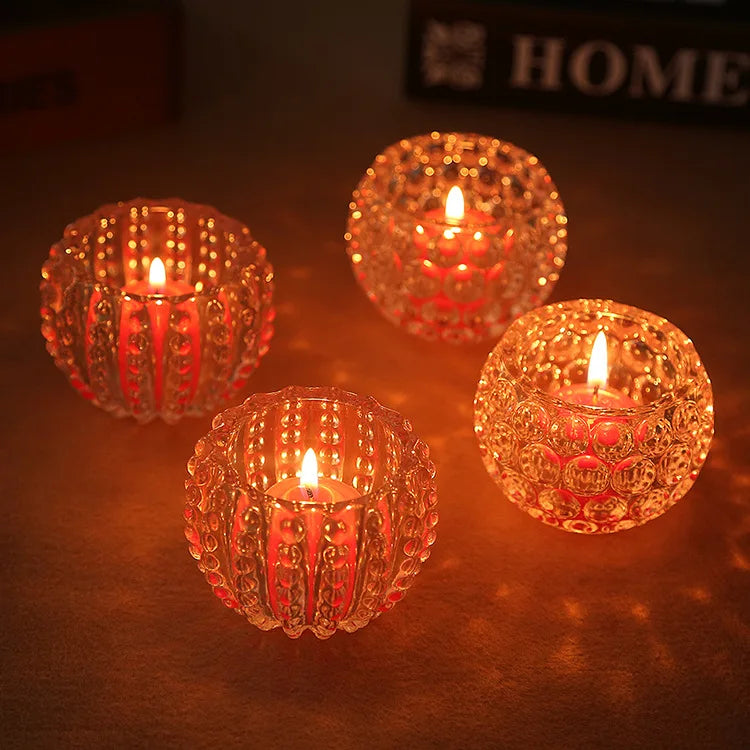 Modern Luxury Spherical Crystal Candle Holder Wedding Decorative Glass Candlestick Stand Home Decorative Lanterns & Candle Jars
