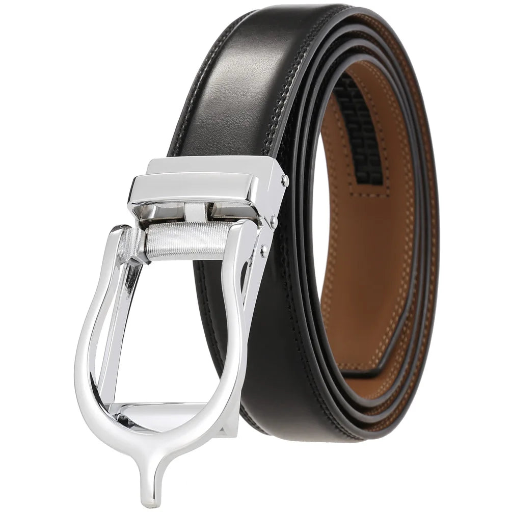 Custom Luxury  Genuine Leather  Automatic Ratchet Belt With Ally Buckle