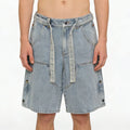 Custom Oversized Jeans Side Buttons Fade Wash Denim Shorts for Men
