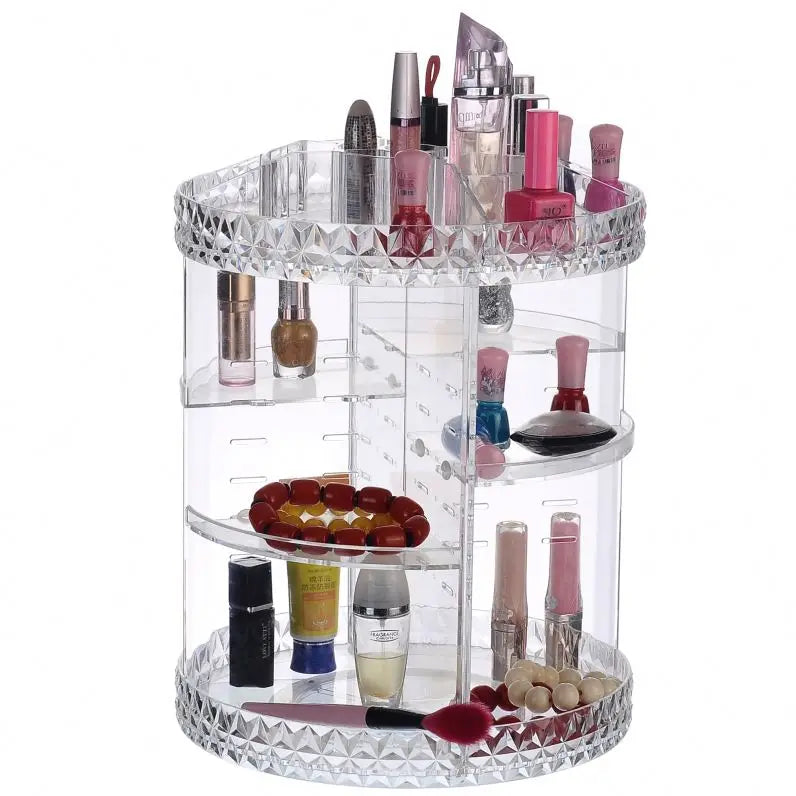 Hot Sale 360 Degree Rotating Plastic Makeup Organizer Injection Acrylic Cosmetic Jewelry Storage Rack