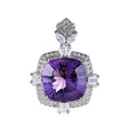 Charming Rhodium Plated Silver 925 Amethyst Pendant Fine Charms for Women's Birthday Gift