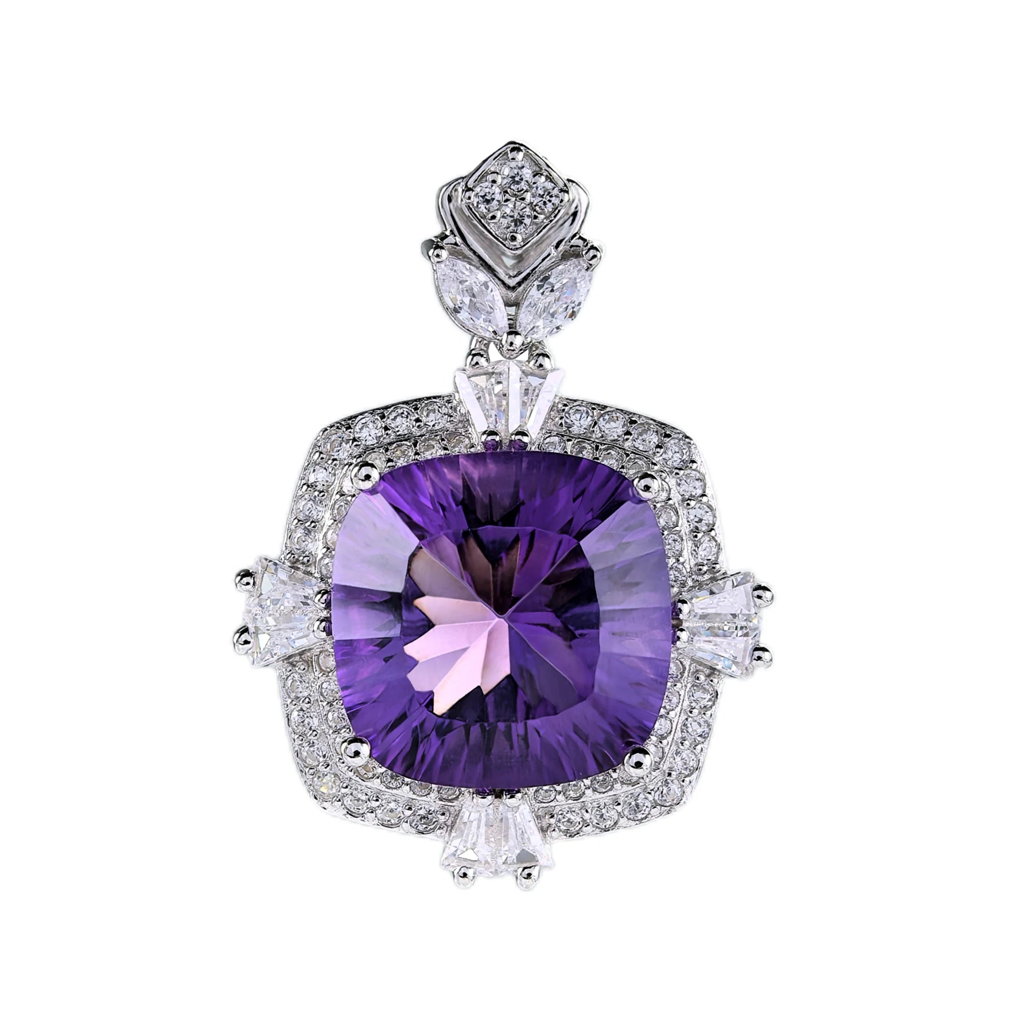 Charming Rhodium Plated Silver 925 Amethyst Pendant Fine Charms for Women's Birthday Gift