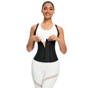 Wholesale Black Gym Fitness Sweat Corset Wrap Body Shaper with Two Belt Spandex and Latex Nonwoven Waist Trainer Vest