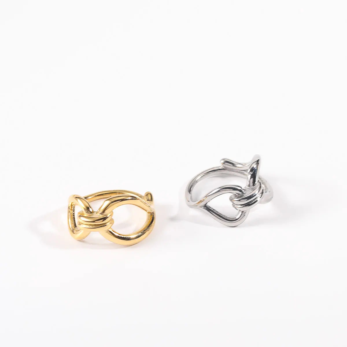 Fashion Geometric Exquisite Knot Ring Twisted Chain Stainless Steel 18K Gold Plated Double Layer Cross Index Finger Unique Ring