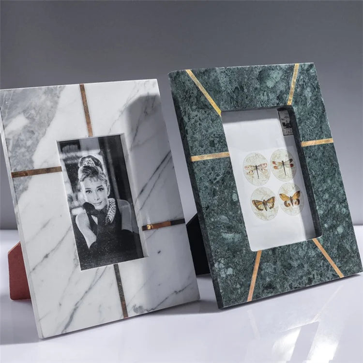 Nordic Style Natural Green Marble Stone Photo Frame Home Decorations Marble Photo Frame Molding Vintage Luxury Block for Photo