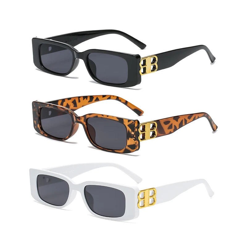 18071 Luxury Brand Designer Fashion Small Square Frame Sunglasses Retro Champagne Sunglasses Ladies Personality B Letter Glasses