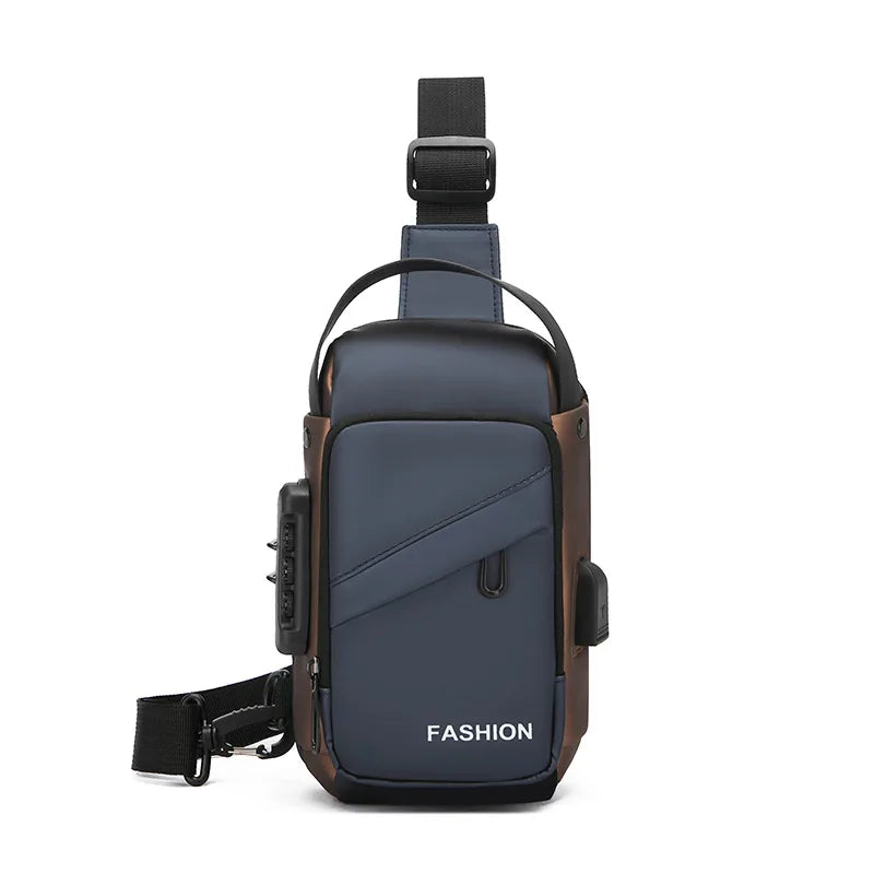 2025 New Men's Casual PU Waist Bag Crossbody Chest Bag with Zipper Closure and USB Feature Fashionable Wholesale