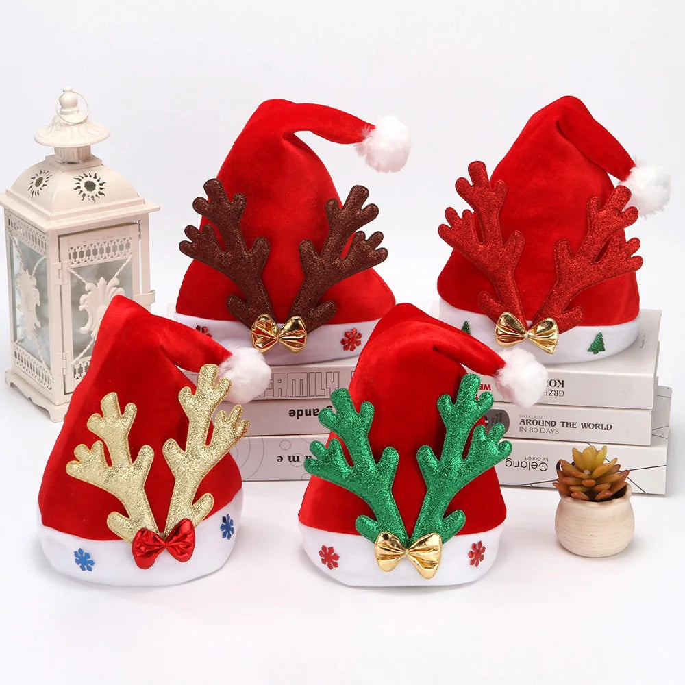 Christmas Hats Four Gold Velvet Composite Single Sided Velvet Bow Loose Powder Cloth Antler Christmas Hats
