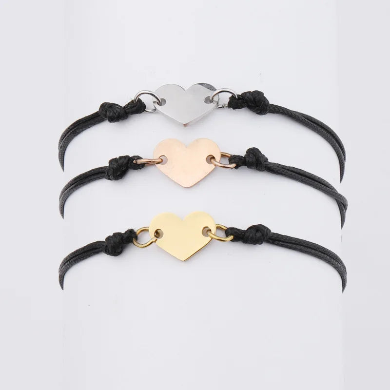 New Couple Simple European and American Wind Wax Rope Woven Adjustable Bracelet Hollow Heart Hand Bangle Jewelry