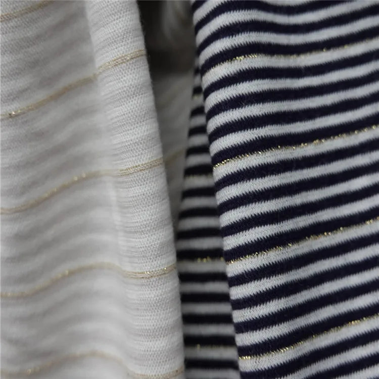 130gsm Stripe Cotton Knitted Lightweight Cotton Lurex Stripe Single Jersey Fabric