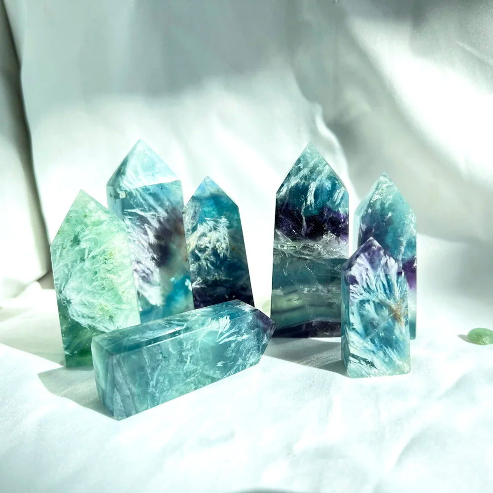 Feather Fluorite Tower Crystals Wholesale Bulk Healing Stones Spiritual Crystal Tower Point for Fengshui Ornaments