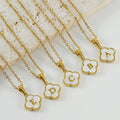Dainty Non Tarnish 18K Real Gold Plated Stainless Steel Shell Women Four Clover Leaf 26 Initial Letter Pendant Necklace Jewelry