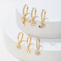 6Pcs Cross Border Colorful Zircon Moon and Star Earrings Trendy Geometric Jewelry Earrings Set