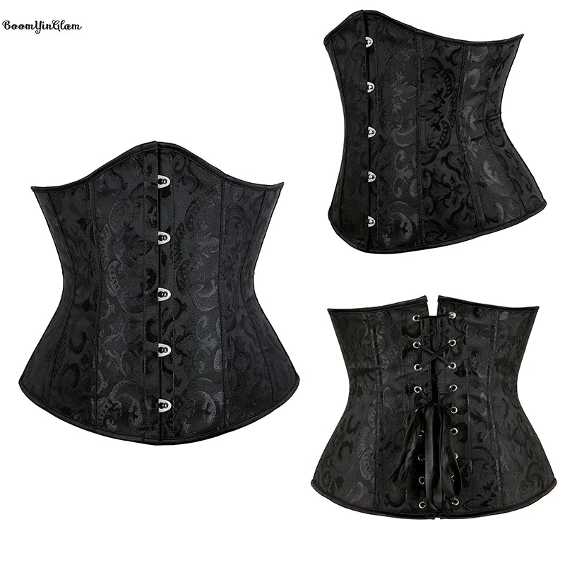 Height 30CM 11.8" Long Torso Belt Women Lace up Boned Vintage Underbust Corset Firmly Tummy Control Waist Trainer Bustier