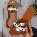 Ladies Fashion Round Head Flat Bottom Slippers Soft Bottom One Strap One Foot Stirrup Ladies Flat Sandals Casual Women's Shoes