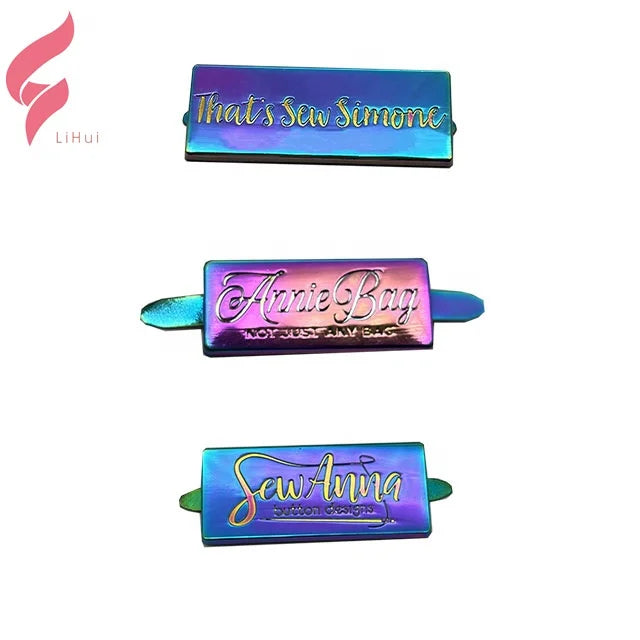 Lihui Fashion Embossed Name Plate Tag Metal Brand logo Private Label Wallet Tag Letters Custom Engraved Label for Handbags