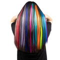 Fujia Colored Party Highlights Colorful Clip in Hair Extensions 22 Inch Straight Synthetic Hairpieces for Women Kids Girls