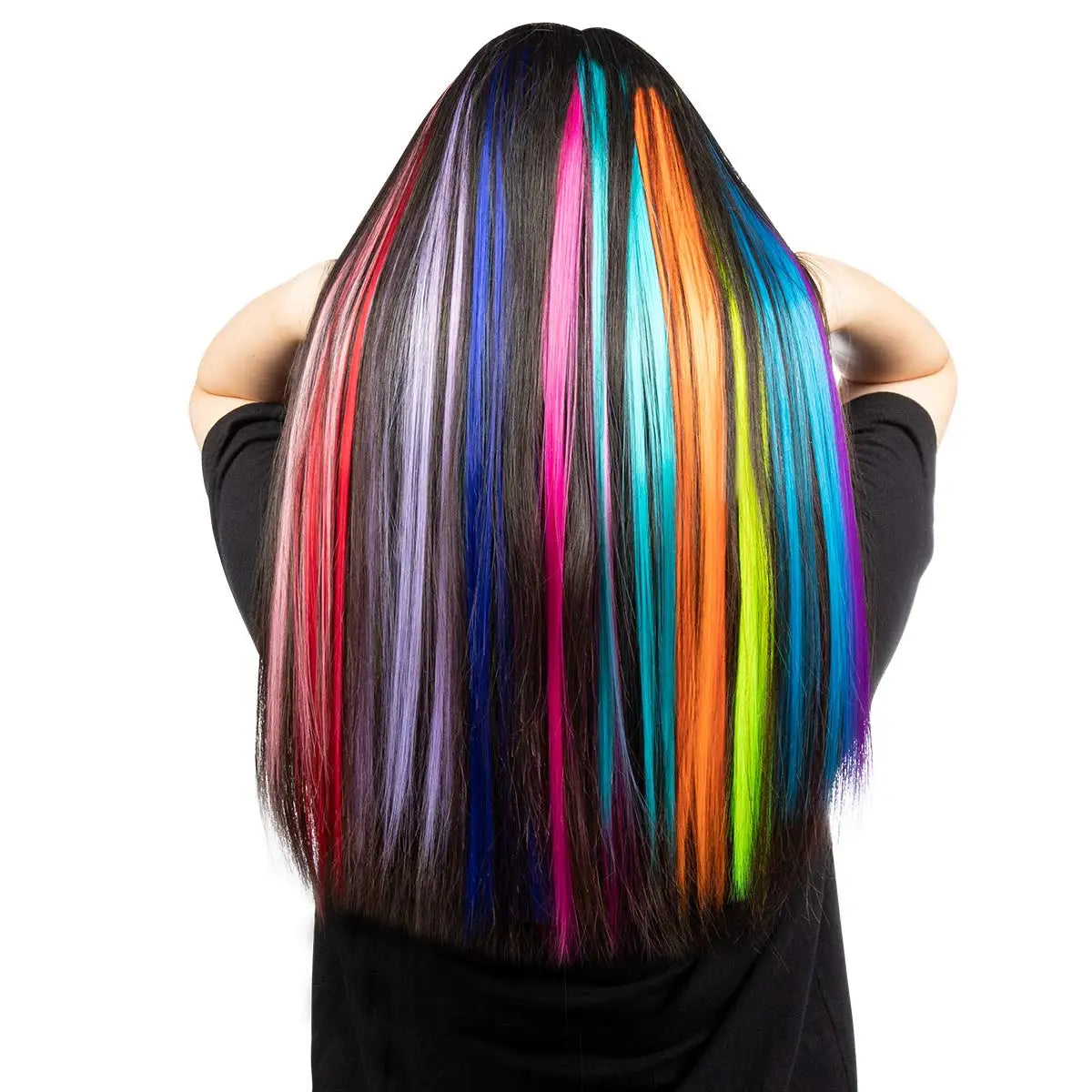 Fujia Colored Party Highlights Colorful Clip in Hair Extensions 22 Inch Straight Synthetic Hairpieces for Women Kids Girls