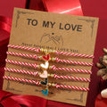 Fashion Copper Beads Red White Rope Bracelet Card Hand-woven 5pcs Drop Oil Heart Bracelet for Women