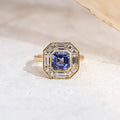 MSR-1679 18K Gold Engagement Ring Asscher Cut Lab Grown Sapphire Ring