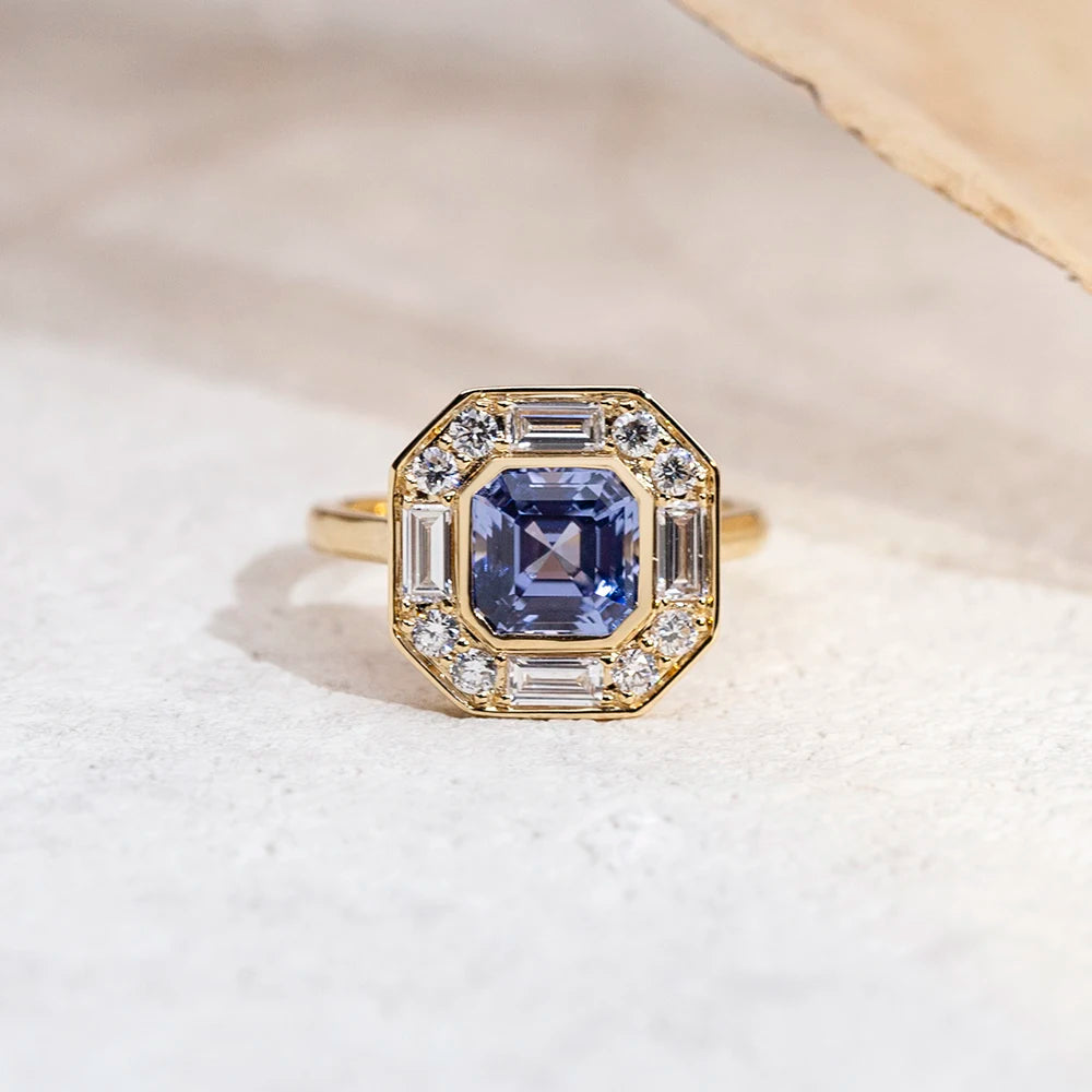 MSR-1679 18K Gold Engagement Ring Asscher Cut Lab Grown Sapphire Ring