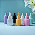 Customized 20ml Empty Dropper Essential Oil Bottle Cosmetic Packaging Bottle Glass with Dropper Pink Frosted Yellow Skin Care