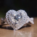 Huitan Luxury Sweet Pure Heart CZ Cross Anillos Bling Bling Diamonds Macro Pave Girls Women Silver Lovely Heart Rings