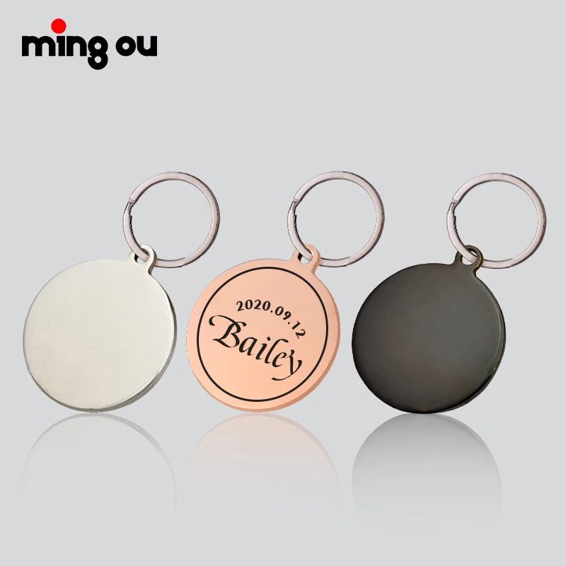 Metal Crafts Custom Round Blank Dog Tags Engraved Stainless Steel Pet ID Name Collar Tag for Cat Dog Metal Craft