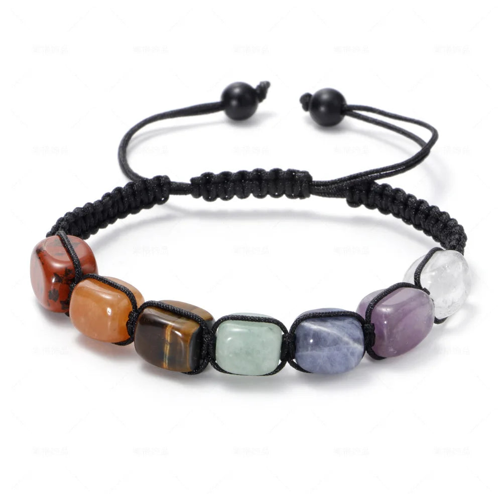 Fashion Natural Tiger Eye Stone Old Topaz Agate Adjustable Bracelet Handmade Woven Color Beaded Lucky Bracelet Men and Women