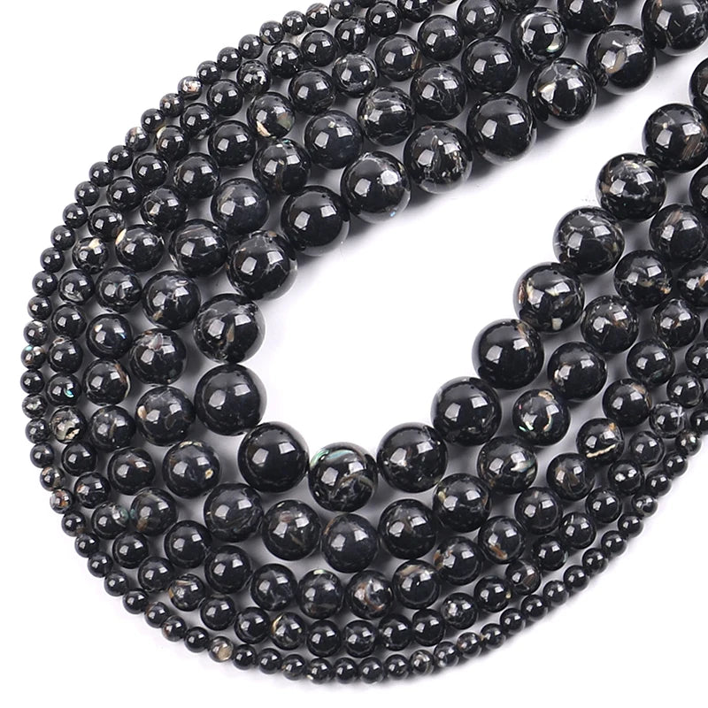 Wholesale Natural Stone Shell Black Glitter Turquoise Stone Loose Round Beads for Jewelry Making