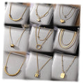 VKME Women Jewelry Trend 18K Gold Plated Multi-Layer Snake Bone Chain Heart Stainless Steel Necklace