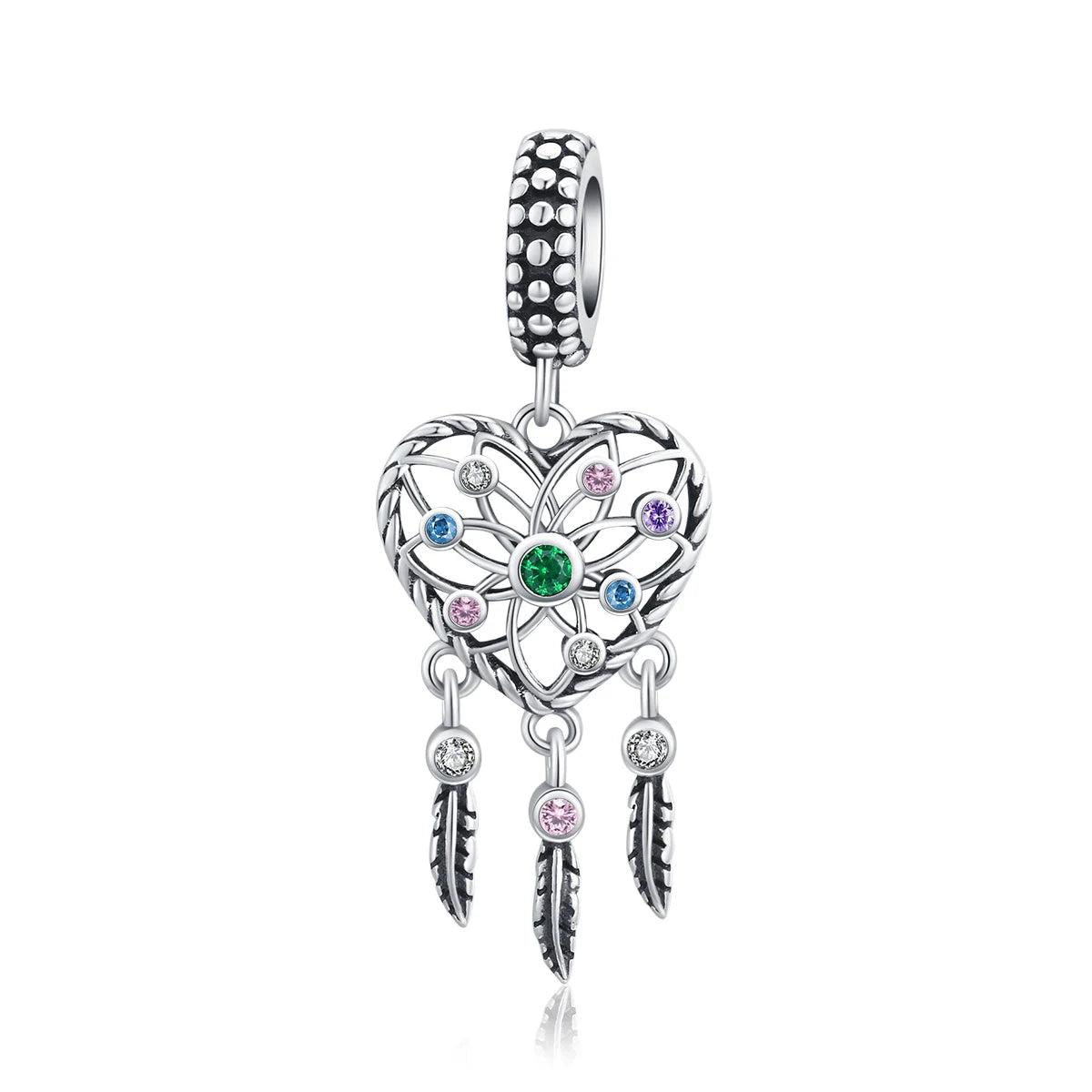 925 Sterling Silver Dreamcatcher Heart Charms Color Zircon Beads Women's Fine Pendants Charms Fit Original Pendant SCC1445