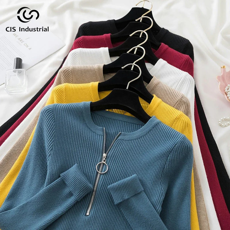 Women's Long Sleeve Winter Pullover Half Zip Sweater with V-Neck Heavy Jacquard Knitted Custom Logo on Front
