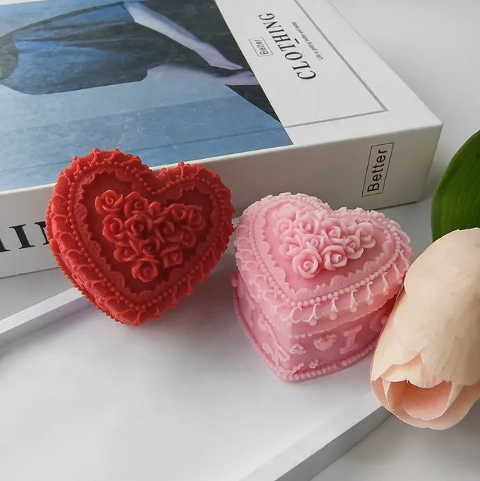 J-0884 Valentine's Day Heart Love Jewelry Box Silicone Mold Handmade Soap Scented Candle Fold Sugar Chocolate Cake Decor Moulds