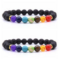 7 Turquoise Gemstone Chakra Bracelet 8MM Natural Rock Lava Stress Relief Reiki Yoga Diffuser for Men Women Anxiety Crystal Gift