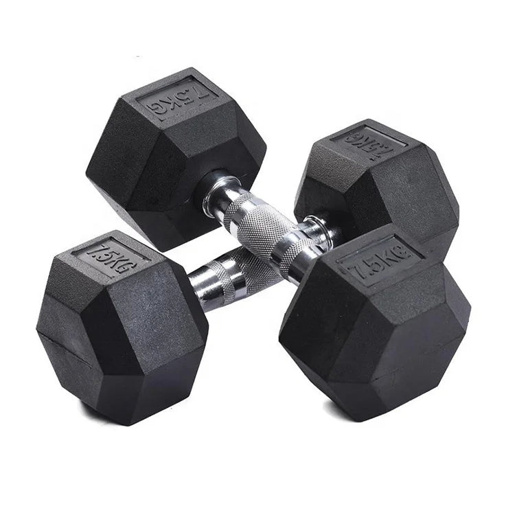 Factory Wholesale Premium Quality Free Weights 1kg-60kg 3lb-120lb Rubber Hexagon Steel Core Dumbbells Set Non-slip Anti-Roll Gym