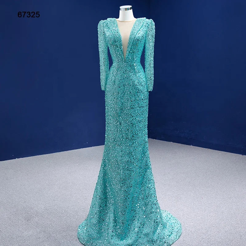 Jancember RSM67325 2021 Detachable V Neck Elegant Evening for Girls Mermaid Evening Dresses
