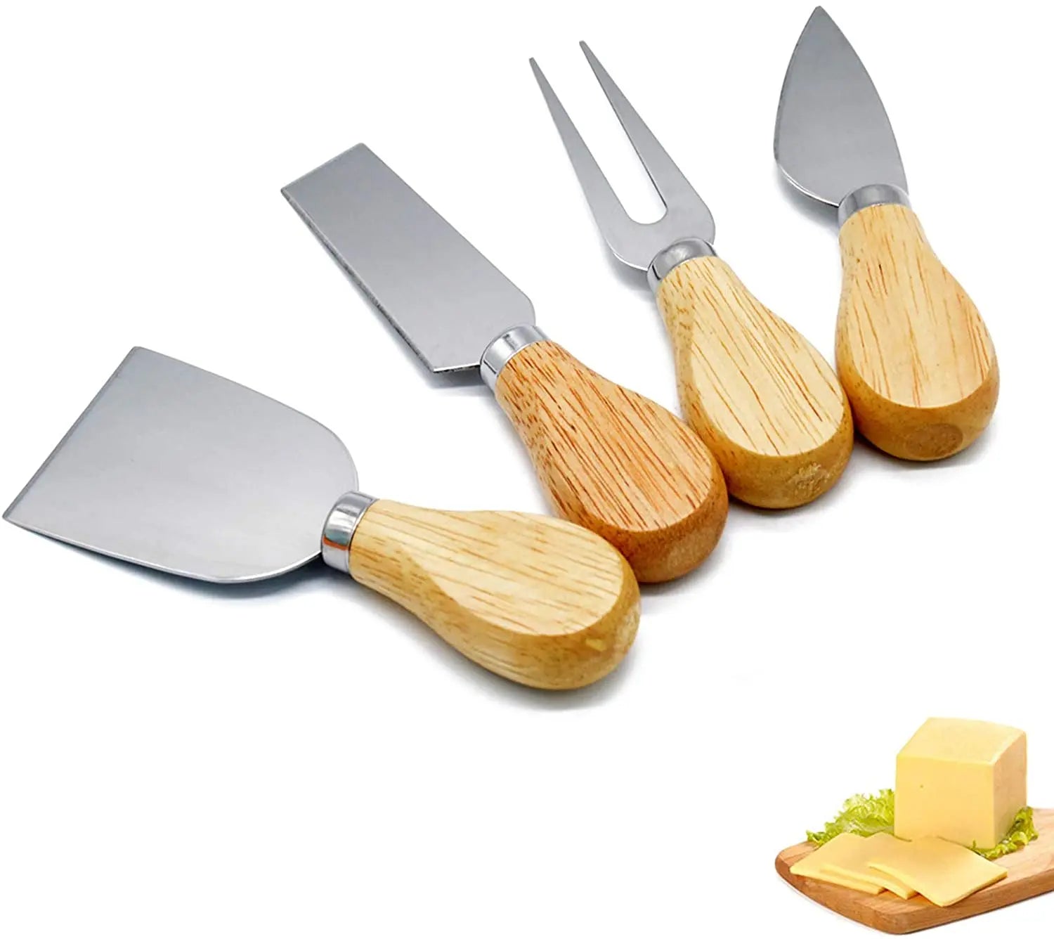 Steel Stainless Cheese Slicer Cutter Cheese Knives with Bamboo Wood Handle