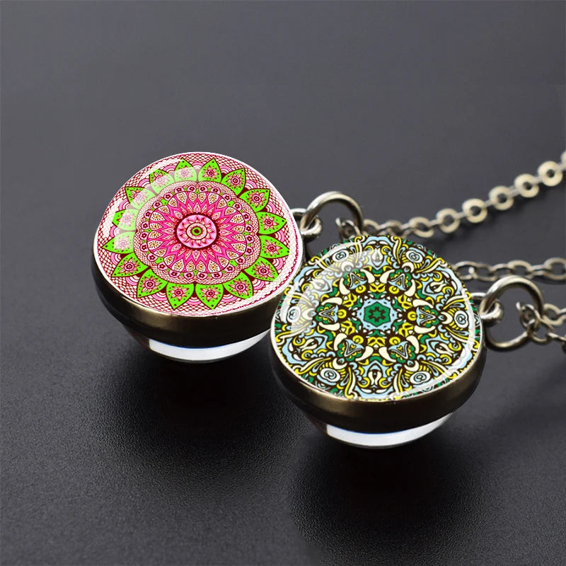 Luminous Flower Necklace New Design Crystal Ball Pendant Hinduism Mandala Customized Necklace Jewelry for Women